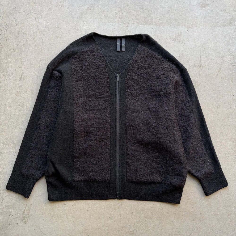 Y-3 Yohji Yamamoto Adidas Mens L Wool Mohair Knit Zip Sweater Streetwear Jacket